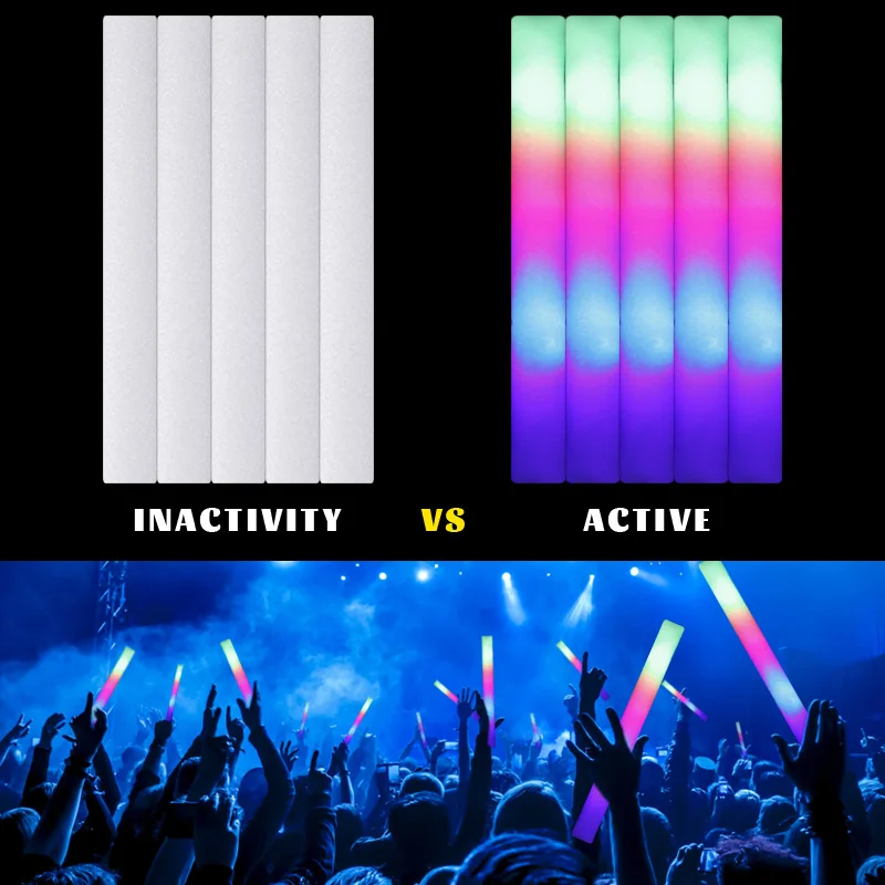 15/30Pcs LED Glow Sticks Bulk Colorful RGB Glow Foam Stick Cheer Tube Dark Light for Xmas Birthday Wedding Party Supplies 14
