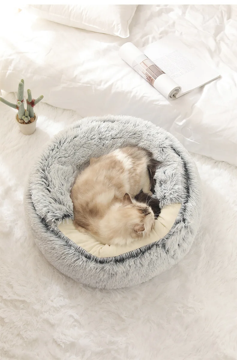 Autumn and Winter soft plush pet bed and pet bed Winter warm and cold plush comforter nest Shell cat nest semi-enclosed cat nest 11