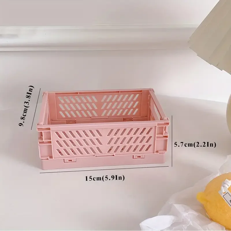 6 Color Organizing Storage Baskets Case Folding Student Desktop Basket Tape Stationery Plastic Foldable Container Storage Box – Pink 3