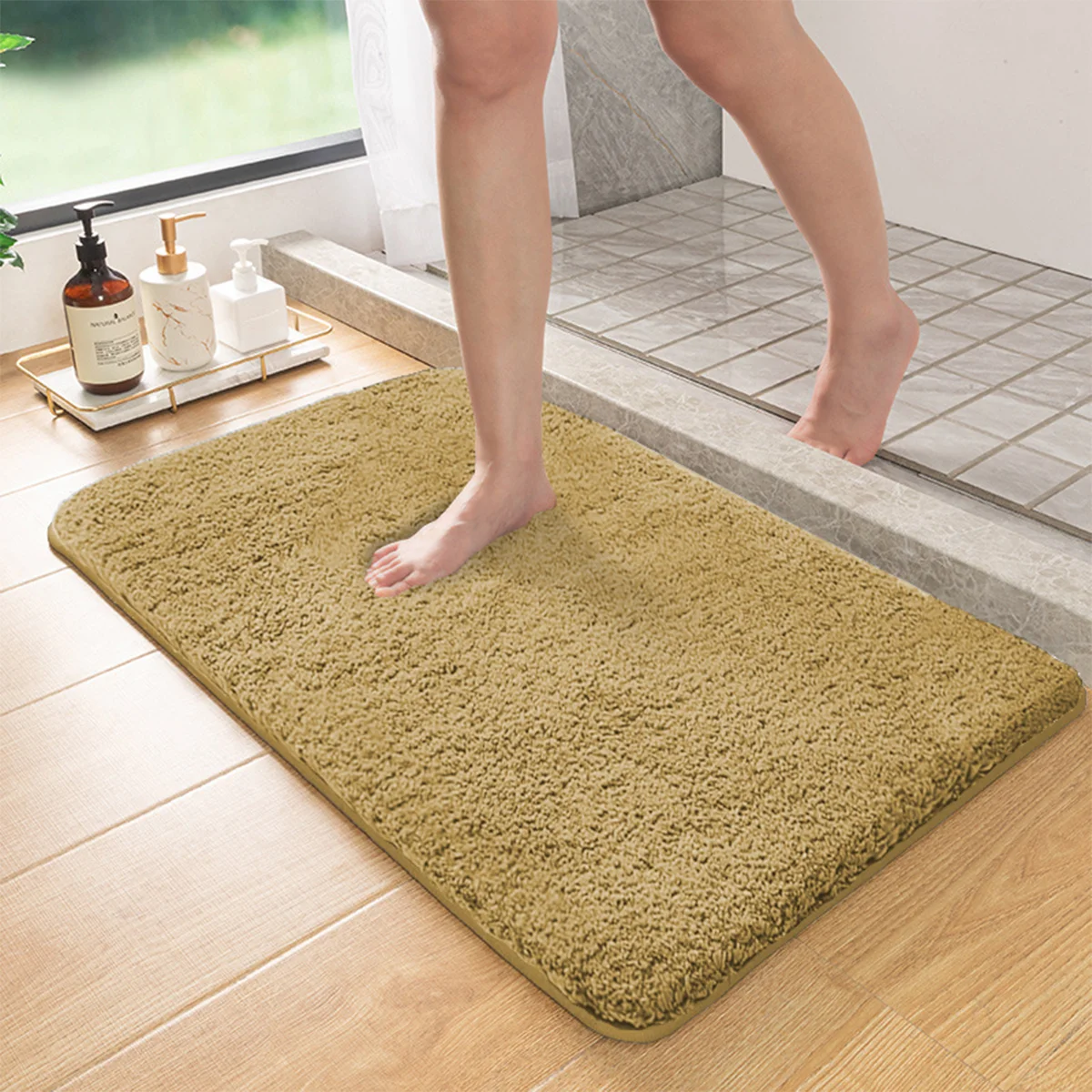 Long hair absorbent bathroom mat furry shower room foot wiping mat toilet non-slip mat entrance mat – Brown 8