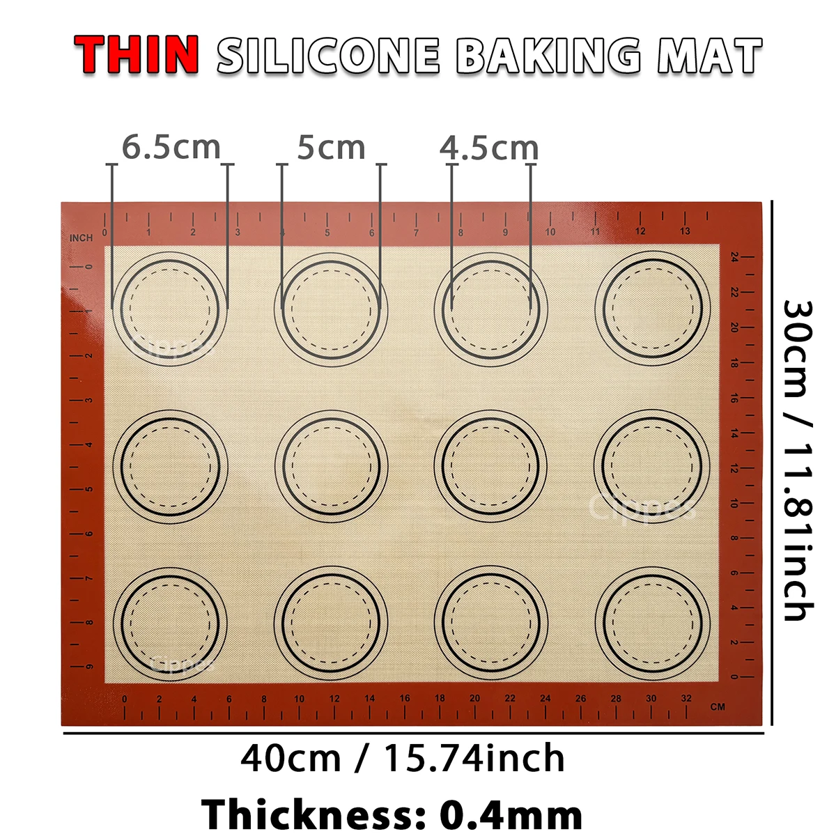1PC Silicone Baking Mat for Oven, Thin 0.4mm, Reusable Non Stick Heat Resistant Bakeware Sheets Liner Baking Tools for Cookie – 0.4mm Red 40x30cm 13
