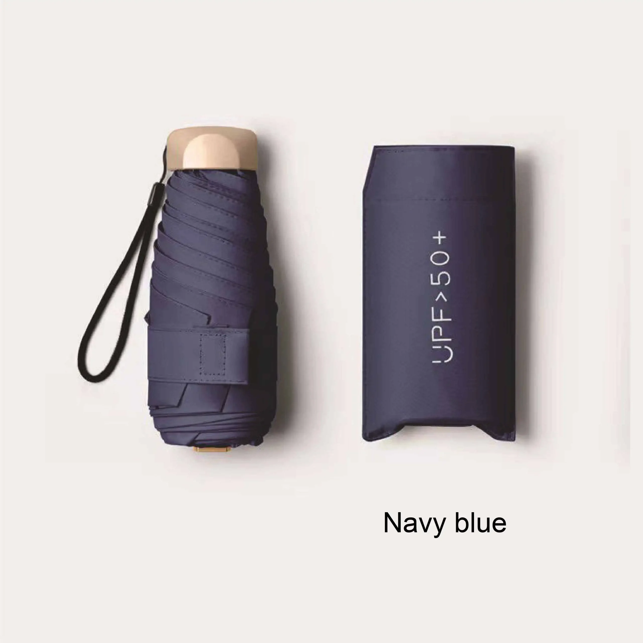 Mini five-fold umbrella sun protection sun umbrella sun protection anti-ultraviolet small and portable men and women fashion sun – Navy blue 6
