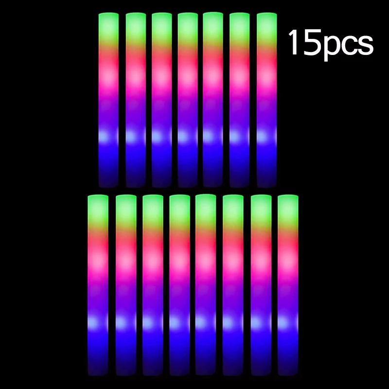 15/30Pcs LED Glow Sticks Bulk Colorful RGB Glow Foam Stick Cheer Tube Dark Light for Xmas Birthday Wedding Party Supplies – 15 pcs Foam Stick 4