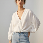 Pre-owned ZARA White Linen Blend Blouse Top UK S Small Boho Puff Sleeve V-Neck