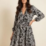 Apricot Womens Tiered Mini Dress Size UK 10 Black White Paisley Smock V-Neck