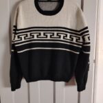 Pre-owned TOPSHOP Women's UK 10 Angora Blend Black White Greek Key Knit Sweater