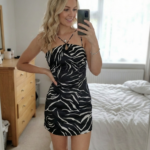 Zara Zebra Print Satin Mini Dress Black White Strappy Slip Party Size XS UK 6