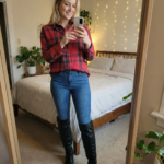 Pre-Loved Lindex red and black plaid tartan button up shirt size S UK8/10