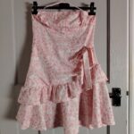 Pre-owned SHEIN Pink Floral Strapless Mini Dress UK 8 Ruffle Tiered Summer Party