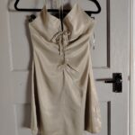 ZARA Women's XS Champagne Satin Viscose Ruched Mini Dress - REPAIR REQ