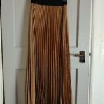 HALLHUBER Bronze Gold Pleated Maxi Skirt UK 8 Metallic Satin Accordion Pleat Pre