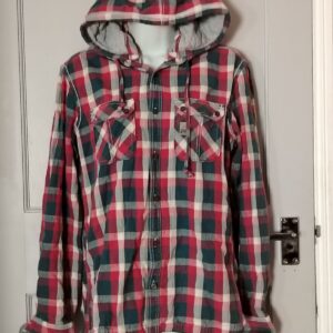 Next Plaid Hooded Flannel Shirt Mens S Slim Fit Button Up Red Green Long Sleeve