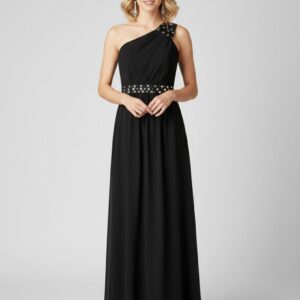 Lipsy London Womens One Shoulder Maxi Dress UK 10 Black Embellished Party Gown