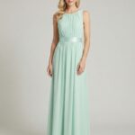 Dorothy Perkins Dress Womens 10 Mint Chiffon Maxi Pleated Smocked Sash Formal