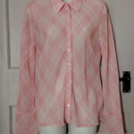Lefties Womens Blouse Top Size M Pink Plaid Check Long Sleeve Sheer Button Up