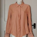 Reiss Blouse Womens 4 Pink Silk Viscose Long Sleeve Lace Cuff Button Up Pleated