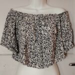 Zara Floral Bardot Crop Top L Large Black White Ditsy Daisy Off Shoulder Summer