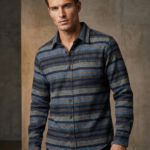 Pre-owned Fat Face Men's Striped Flannel Shirt Large L Blue Grey Striped Flannel