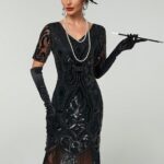 1pc Women's 1920s Vintage Sequin Mesh Short Sleeve Mini Dress Elegant Cocktail Semi Formal Prom Wedding Guest Dress, For Birthday, Graduation, Dinner, Homecoming,Party Dress