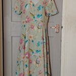 Floral Midi Dress Womens M Pastel Mint Green Watercolor Flower V-Neck Buttons