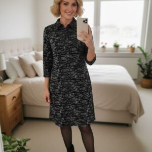 Papaya Woman Dress Womens 18 Black Button FronShirt Dress 3/4 Sleeve