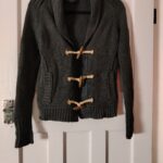 ​AllSaints Cardigan UK 8 Grey 100% Cotton Chunky Knit Toggle Sweater